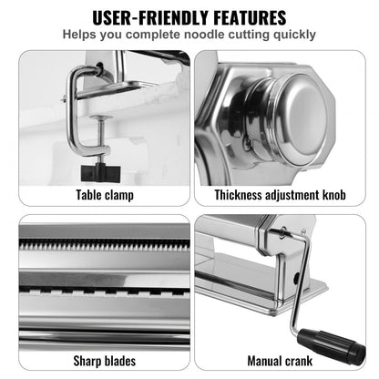 Pasta Maker Machine, 9 Adjustable Thickness Settings Noodles Maker, Stainless Steel Noodle Rollers and Cutter, Manual Ha