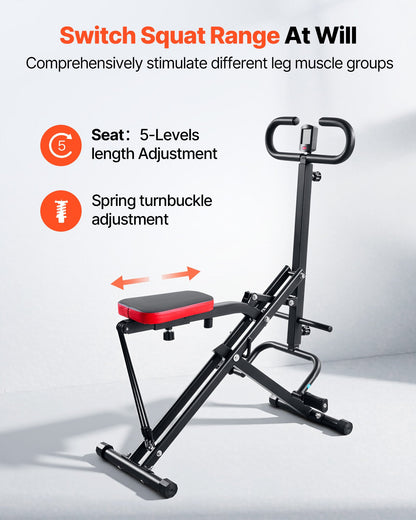 Squat Machine, Deep Squat Rowing Machine for Home, Easy Setup & Foldable Exercise Equipment, Glute Trainer Machine with 3 High-Strength Resistance Bands, Glutes & Leg Home Workout Machine, Black
