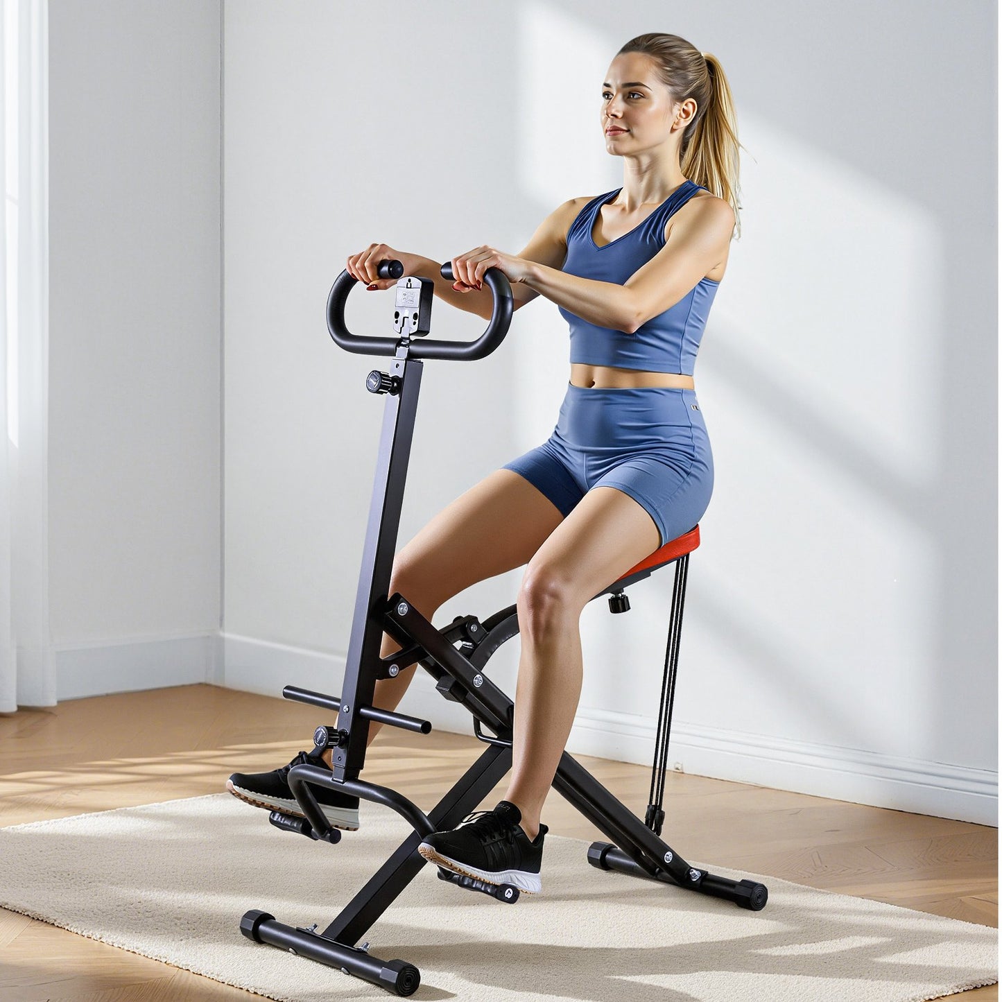 Squat Machine, Deep Squat Rowing Machine for Home, Easy Setup & Foldable Exercise Equipment, Glute Trainer Machine with 3 High-Strength Resistance Bands, Glutes & Leg Home Workout Machine, Black