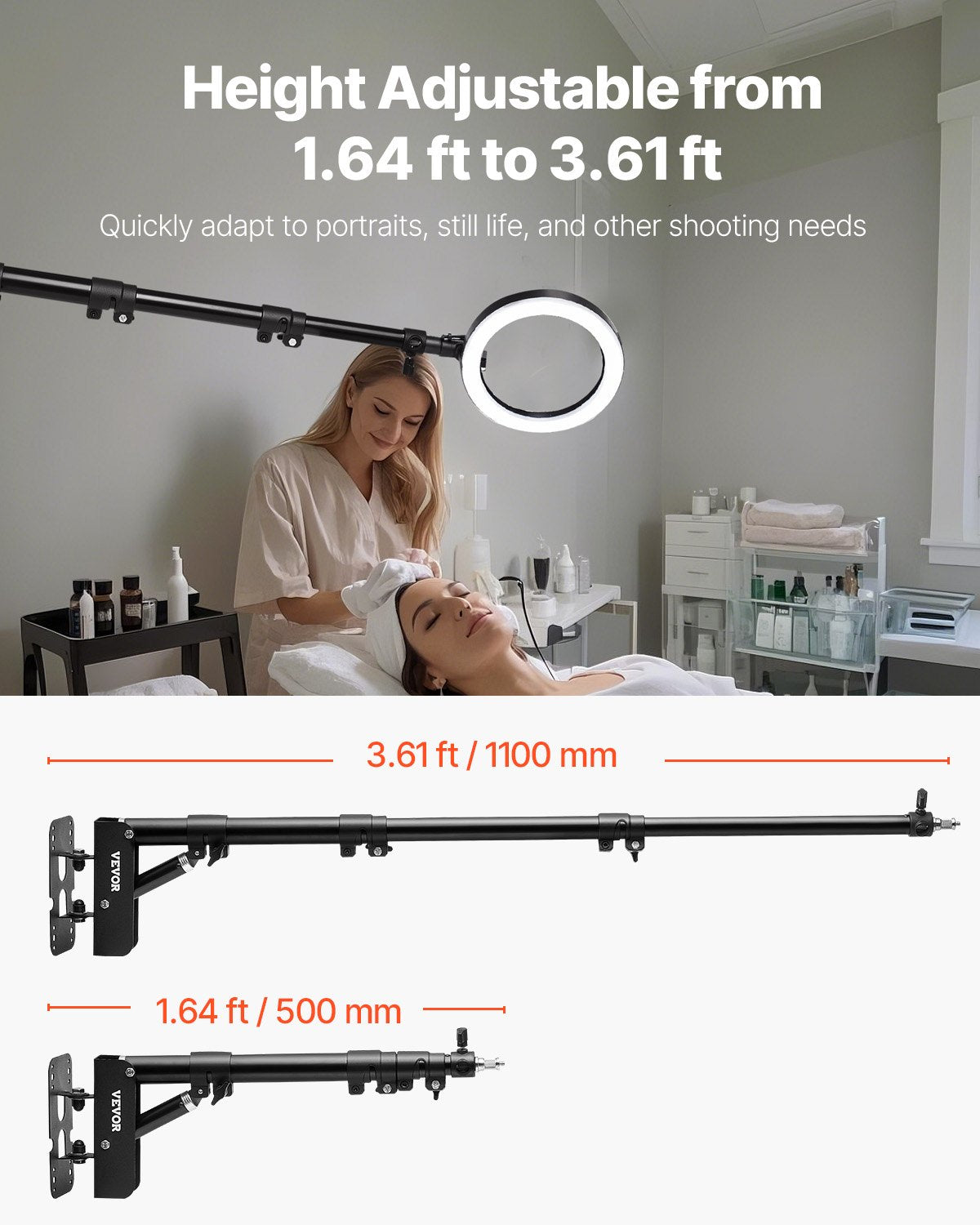 VEVOR Wall Mount Triangle Boom Arm Light Stand 39.37in/100cm Ring Light Support