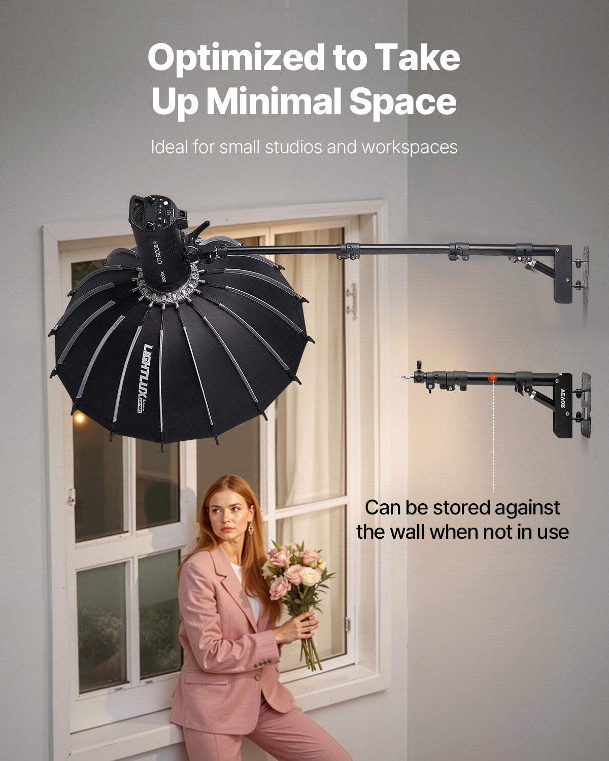 VEVOR Wall Mount Triangle Boom Arm Light Stand 39.37in/100cm Ring Light Support