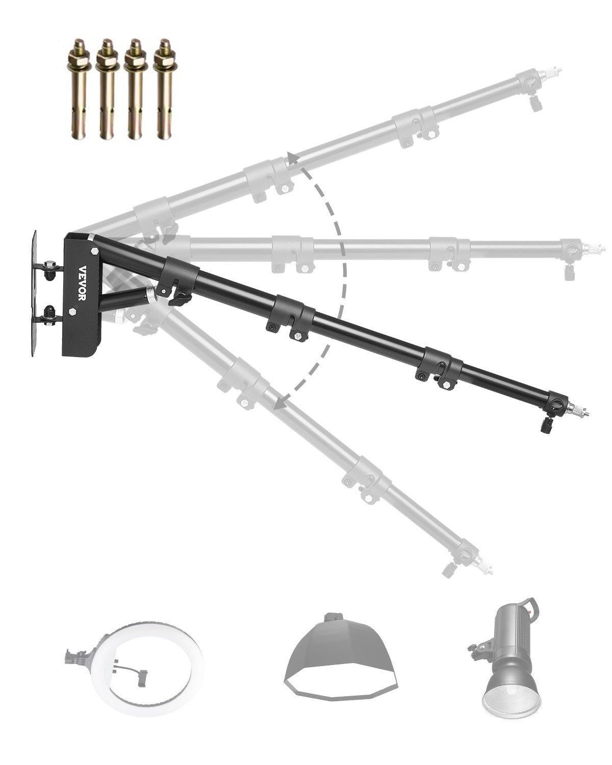 VEVOR Wall Mount Triangle Boom Arm Light Stand 39.37in/100cm Ring Light Support