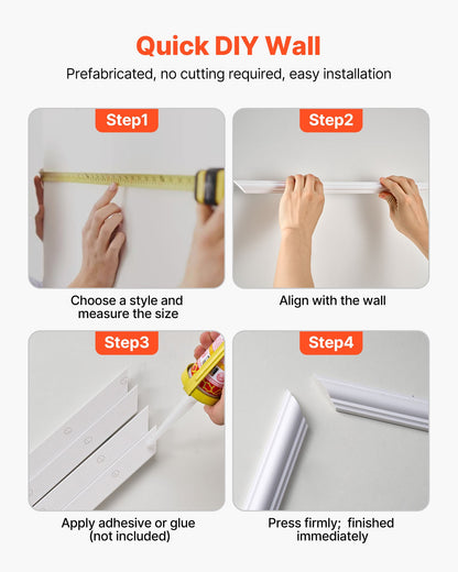 Wall Molding 12 Pack, 51 x 51 cm Wainscoting Panels Kit, Lightweight Paintable Polystyrene, Easy to Install, Waterproof Accent Wall Trim for Interior Décor Living Room, Bedroom, Home, White