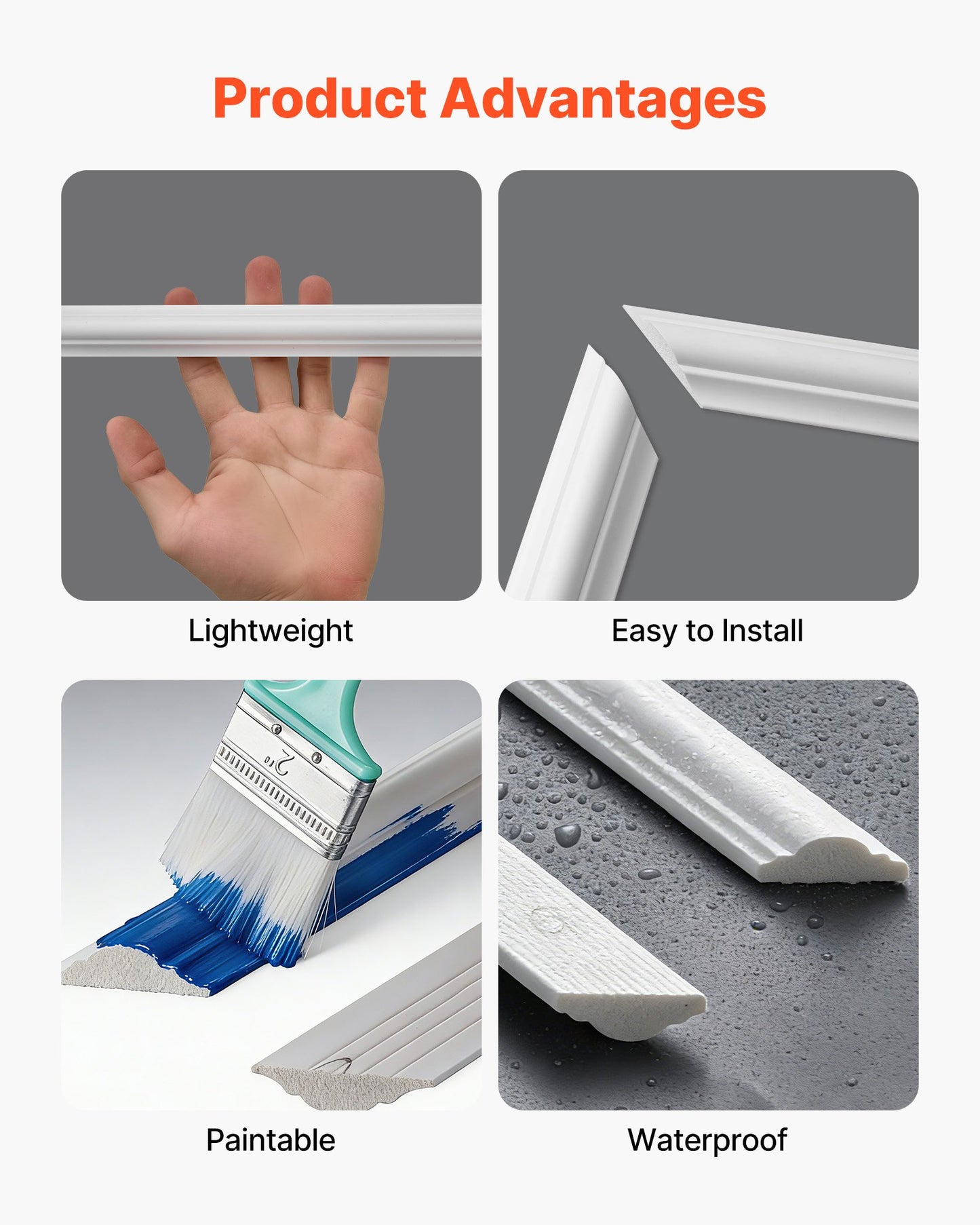 Wall Molding 3 Pack, Wainscoting Panels Kit, Lightweight Paintable Polystyrene, Easy to Install Accent Wall Trim for Interior Décor Living Room, Bedroom, Home, White (79x160 + 79x61 cm)