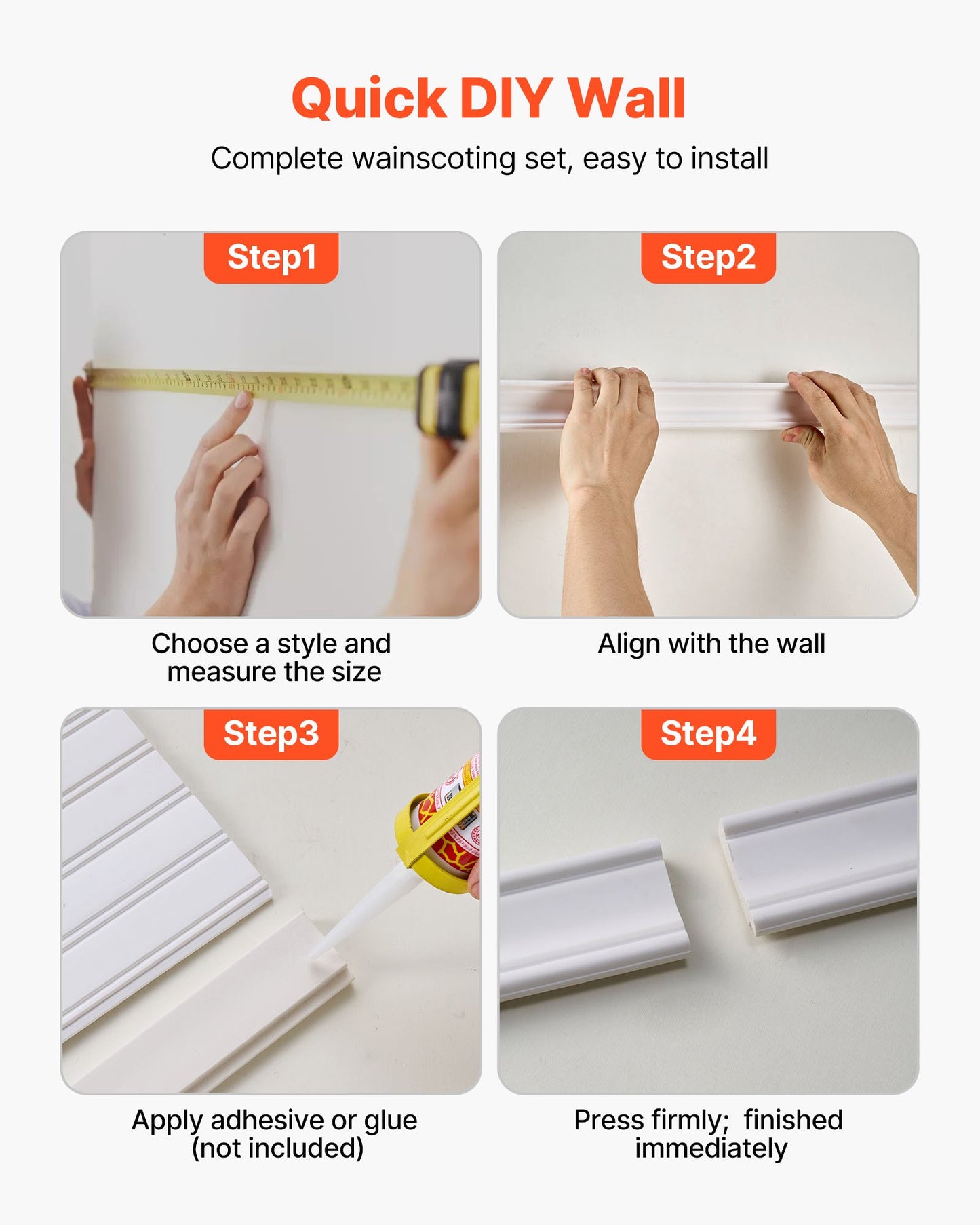 Wall Molding Kit, Wainscoting Panels, Lightweight Paintable Polystyrene, Easy to Install,  Wide & Narrow Accent Wall Trim for Interior Décor Living Room, Bedroom, Home, White (197 x 98 cm )