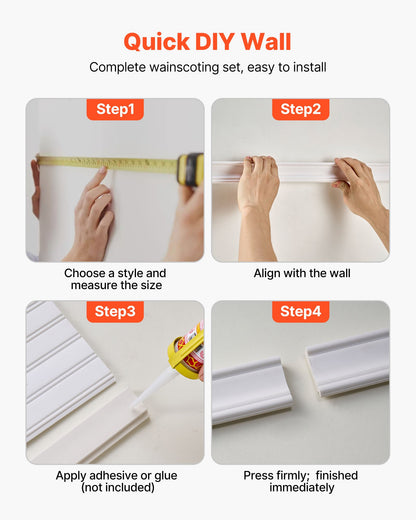 Wall Molding Kit, Wainscoting Panels, Lightweight Paintable Polystyrene, Easy to Install,  Wide & Narrow Accent Wall Trim for Interior Décor Living Room, Bedroom, Home, White (197 x 98 cm )