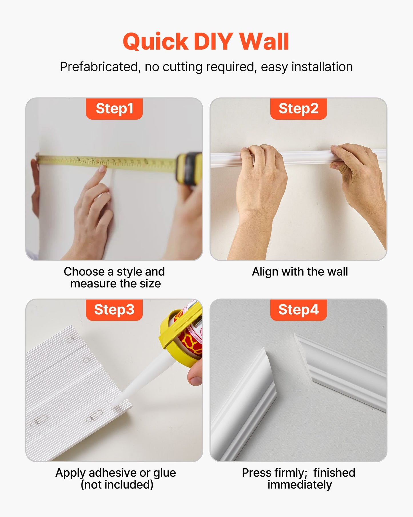 Wall Molding 3 Pack, Wainscoting Panels Kit, Lightweight Paintable Polystyrene, Easy to Install, Waterproof Accent Wall Trim for Interior Décor Living Room, Bedroom, White (61x137 + 61x61 cm)