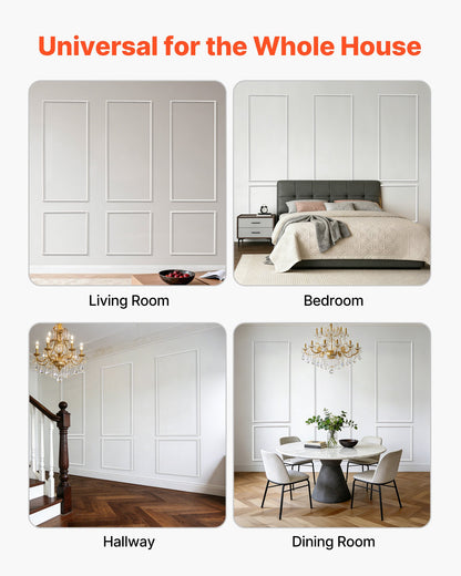Wall Molding 3 Pack, Wainscoting Panels Kit, Lightweight Paintable Polystyrene, Easy to Install, Waterproof Accent Wall Trim for Interior Décor Living Room, Bedroom, White (61x137 + 61x61 cm)
