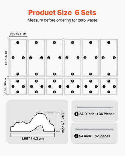 Wall Molding 6 Pack, Wainscoting Panels Kit, Lightweight Paintable Polystyrene, Easy to Install, Waterproof Accent Wall Trim for Interior Décor Living Room, Bedroom, White (61x137 + 61x61 cm)