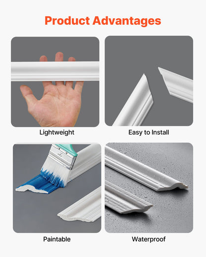 Wall Molding 6 Pack, Wainscoting Panels Kit, Lightweight Paintable Polystyrene, Easy to Install, Waterproof Accent Wall Trim for Interior Décor Living Room, Bedroom, White (61x137 + 61x61 cm)