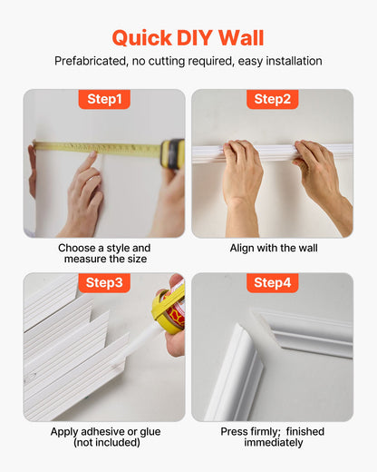 Wall Molding 3 Pack, Wainscoting Panels Kit, Lightweight Paintable Polystyrene, Easy to Install, Waterproof Accent Wide Profile Trim for Interior Living Room, Bedroom,White (61x137 + 61x61 cm)