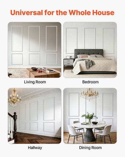 Wall Molding 3 Pack, Wainscoting Panels Kit, Lightweight Paintable Polystyrene, Easy to Install, Waterproof Accent Wide Profile Trim for Interior Living Room, Bedroom,White (61x137 + 61x61 cm)