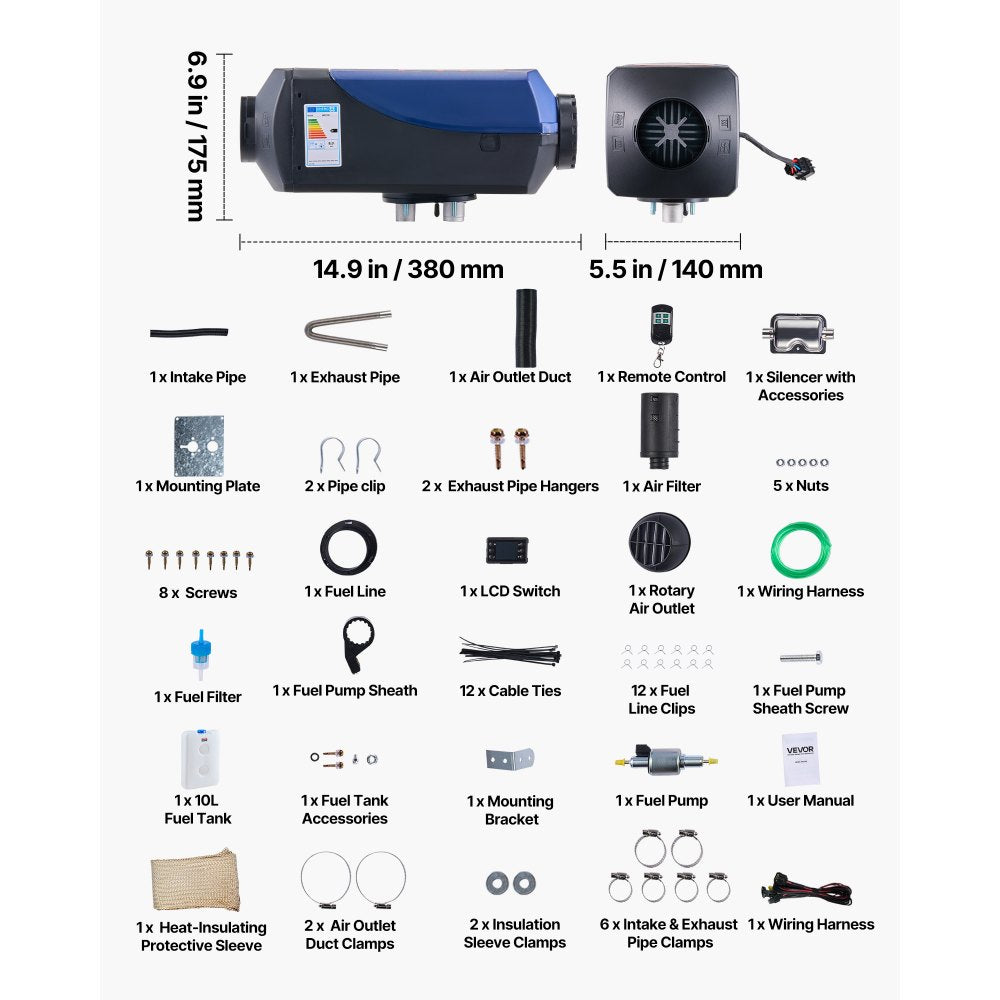 Diesel Heater Portable Diesel Air Heater 8KW DC 12V/24V 10 L Large Tank