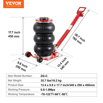 VEVOR Air Jack, 3 Ton/6600 lbs Triple Bag Air Jack, Airbag Jack with Six Steel Pipes,