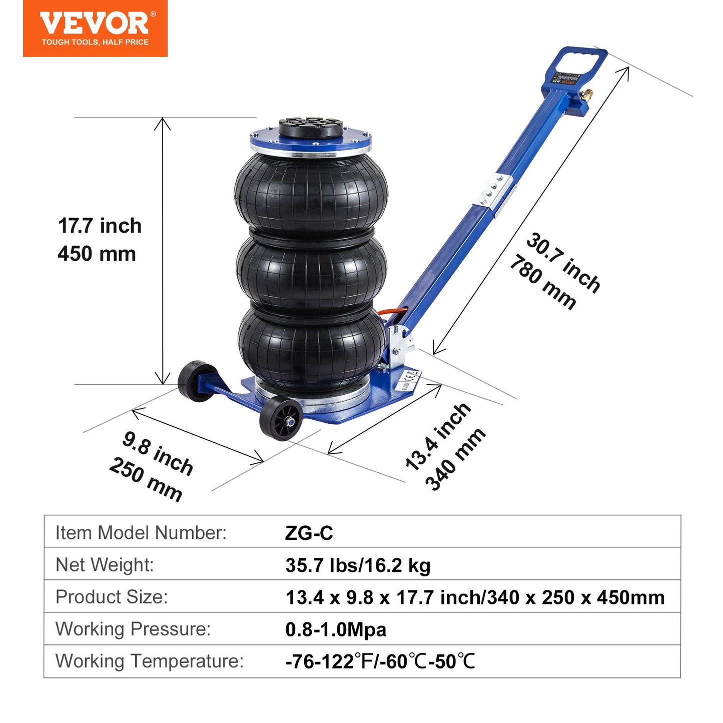 VEVOR Air Jack, 3 Ton/6600 lbs Triple Bag Air Jack, Airbag Jack with Six Steel Pipes,