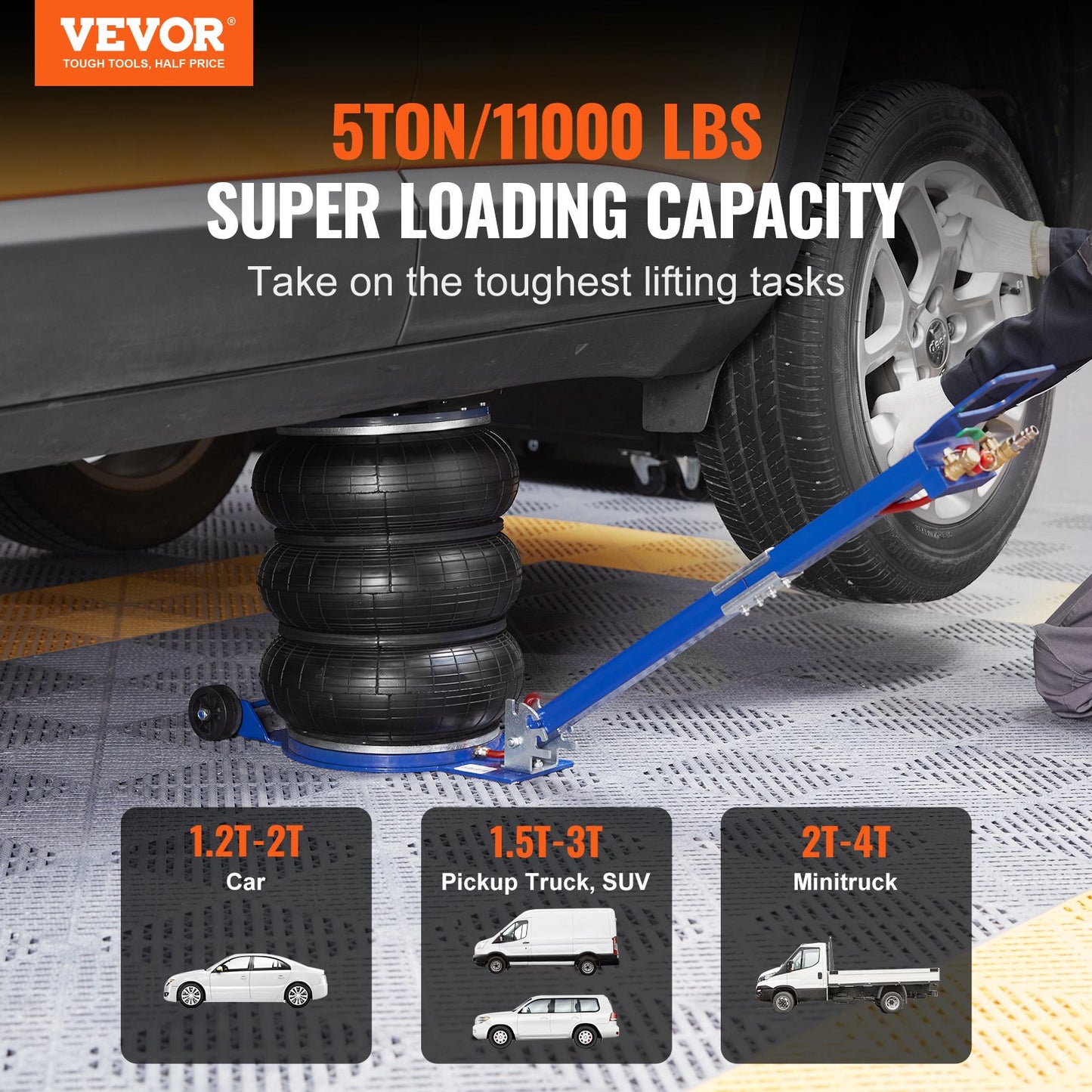 VEVOR Air Jack, 5 Ton/11000 lbs Triple Bag Air Jack, Airbag Jack with Six Steel