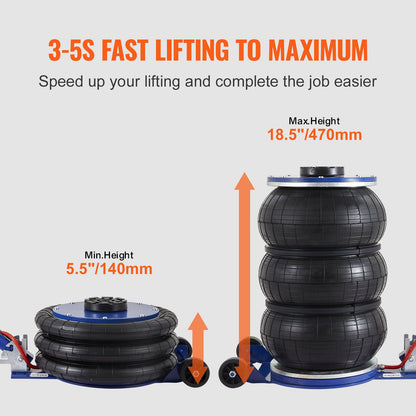 VEVOR Air Jack, 5 Ton/11000 lbs Triple Bag Air Jack, Airbag Jack with Six Steel