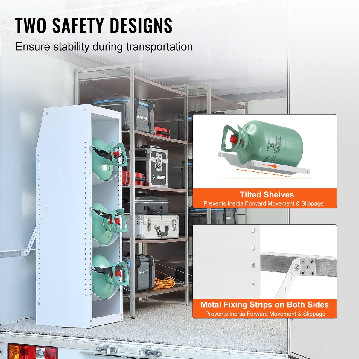 Three-tier refrigerant tank rack holds three 30 to 50-pound gas cylinders securely