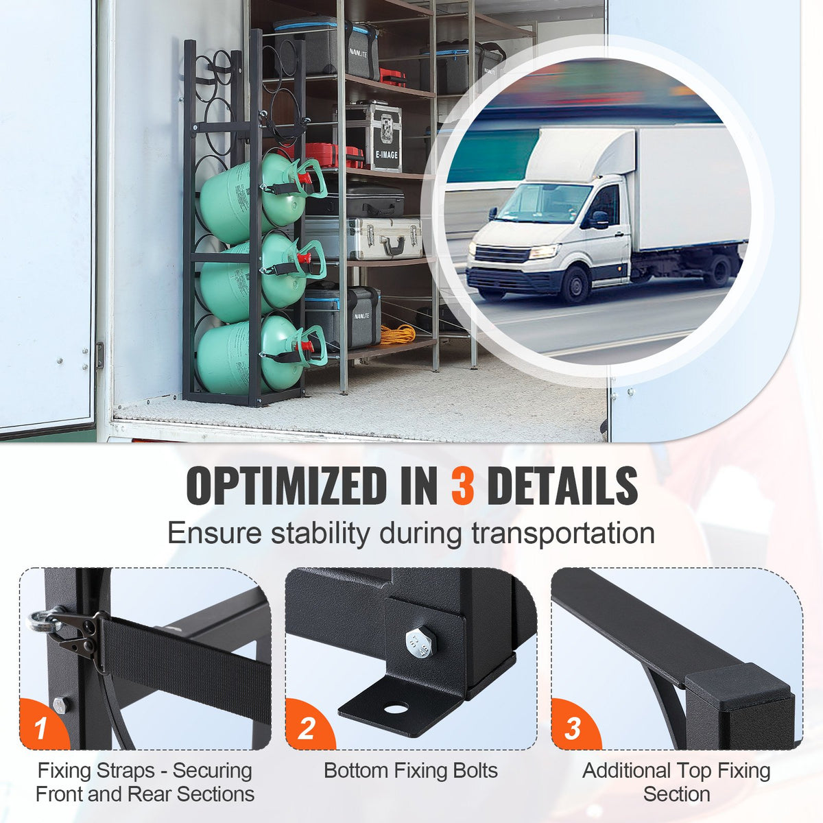 VEVOR Refrigerant Tank Rack, with 3 x 30lbs and Other 3 Small Bottle Tanks, Cylinder