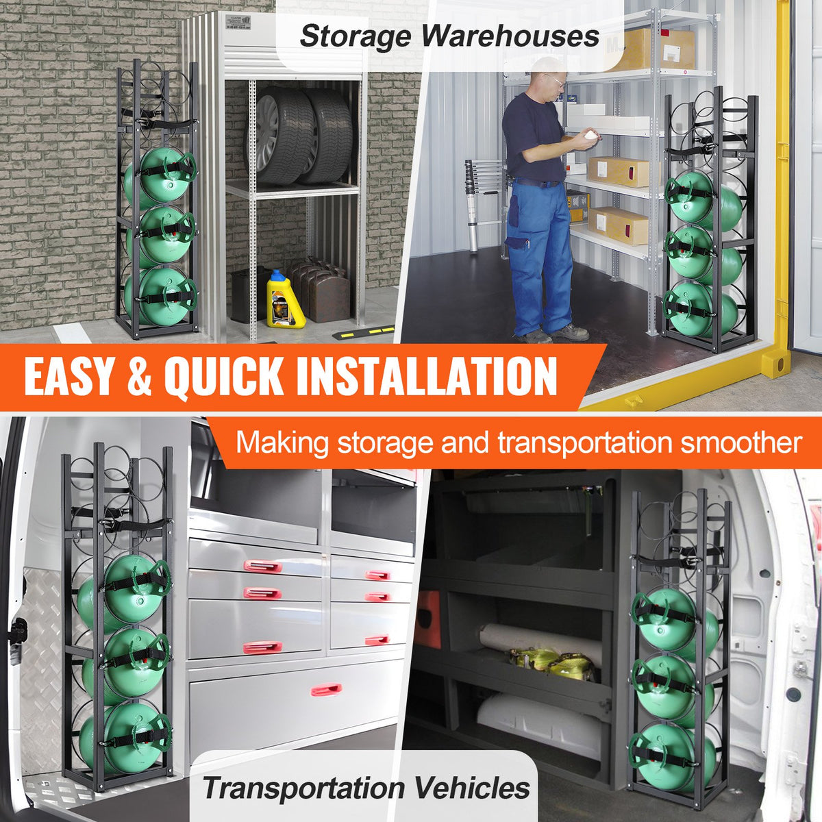 VEVOR Refrigerant Tank Rack, with 3 x 30lbs and Other 3 Small Bottle Tanks, Cylinder
