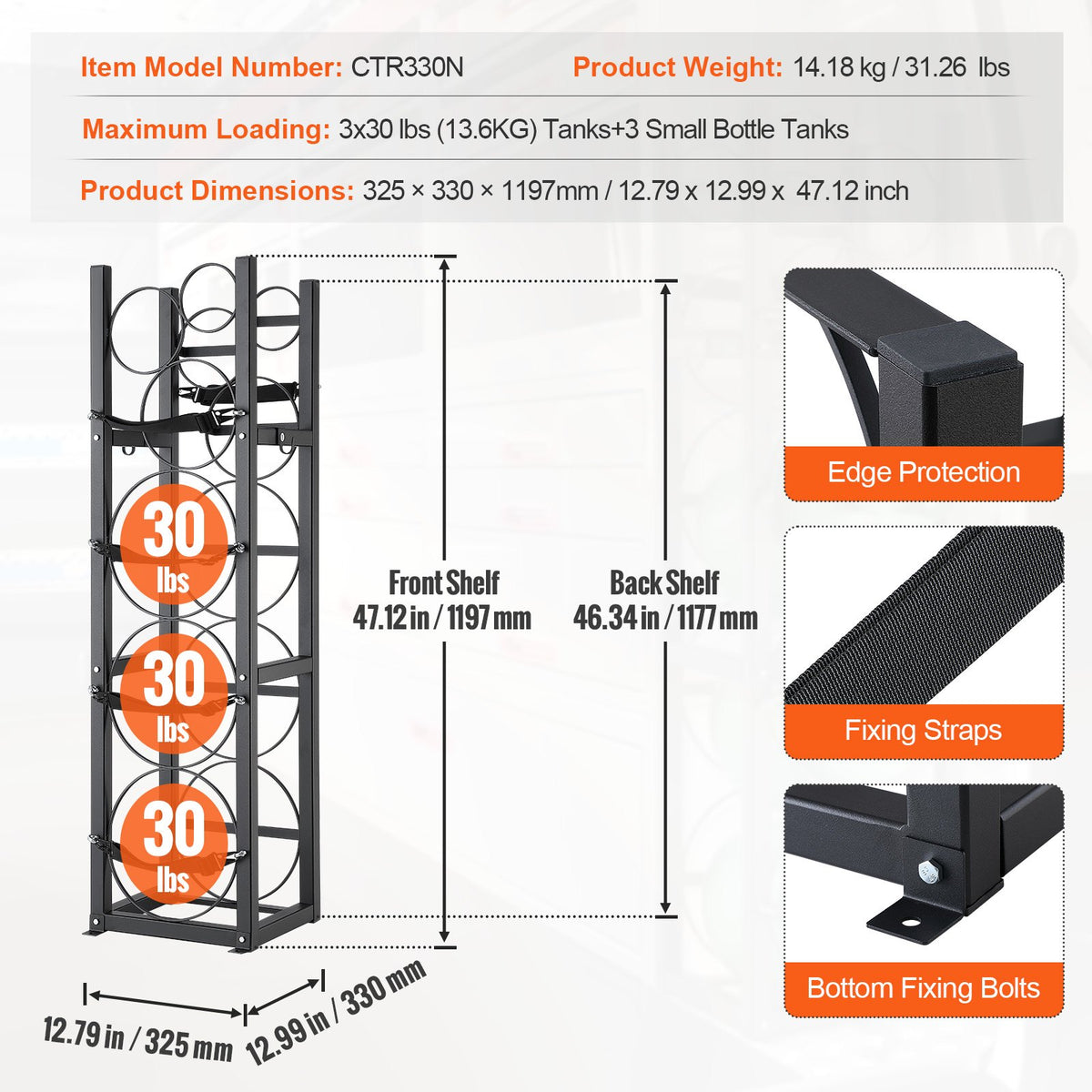 VEVOR Refrigerant Tank Rack, with 3 x 30lbs and Other 3 Small Bottle Tanks, Cylinder