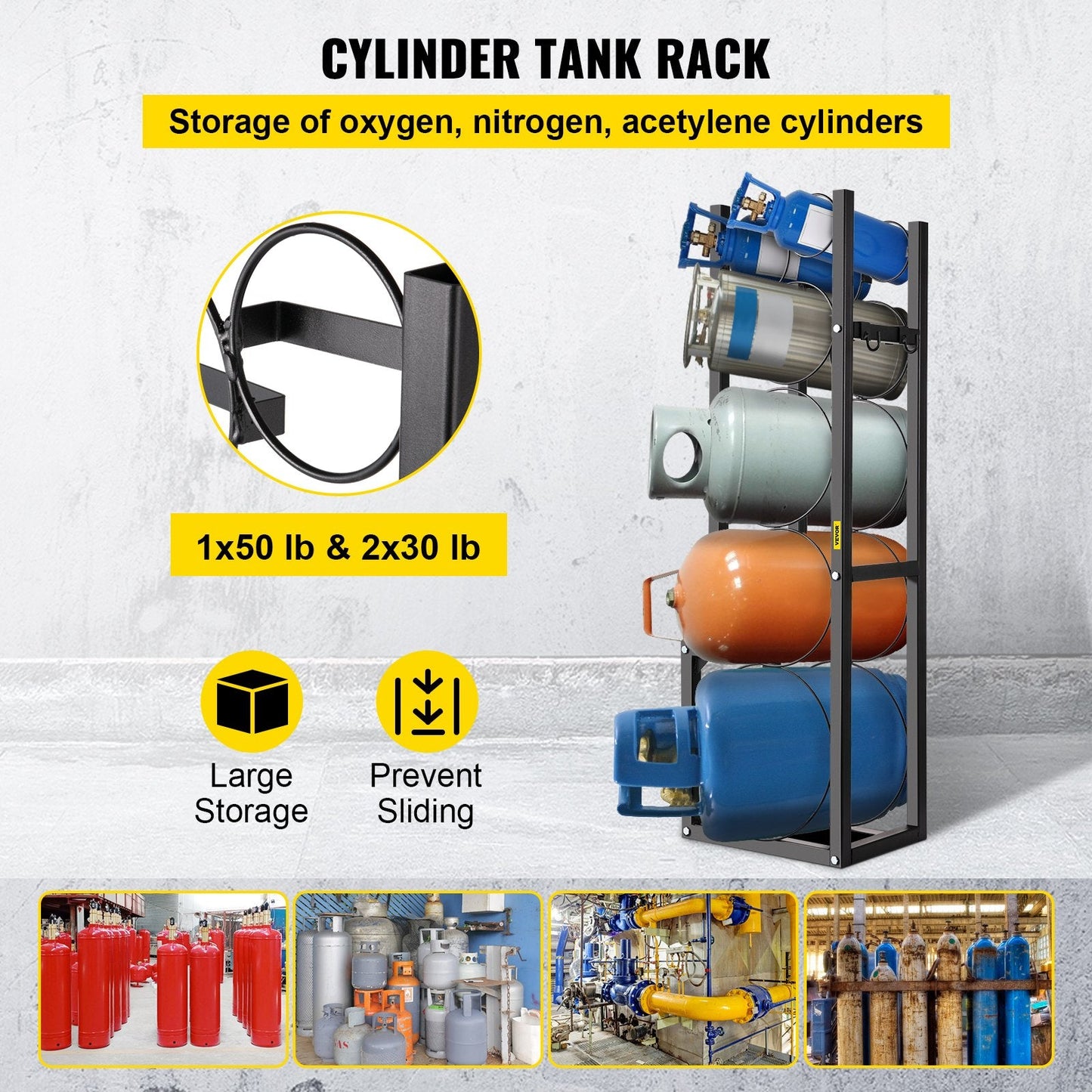 Refrigerant Cylinder Rack with 1x22.7kg, 2x13.6kg & 3 Small Bottles, Carbon Steel