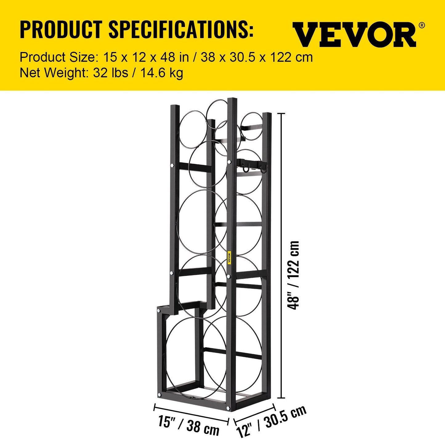 Refrigerant Cylinder Rack with 1x22.7kg, 2x13.6kg & 3 Small Bottles, Carbon Steel