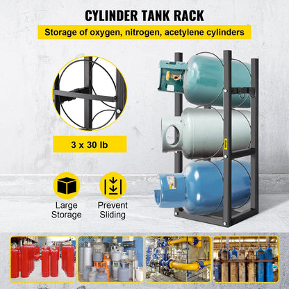 Refrigerant Cylinder Rack with 3x13.6kg Capacity for Gas Storage, Carbon Steel