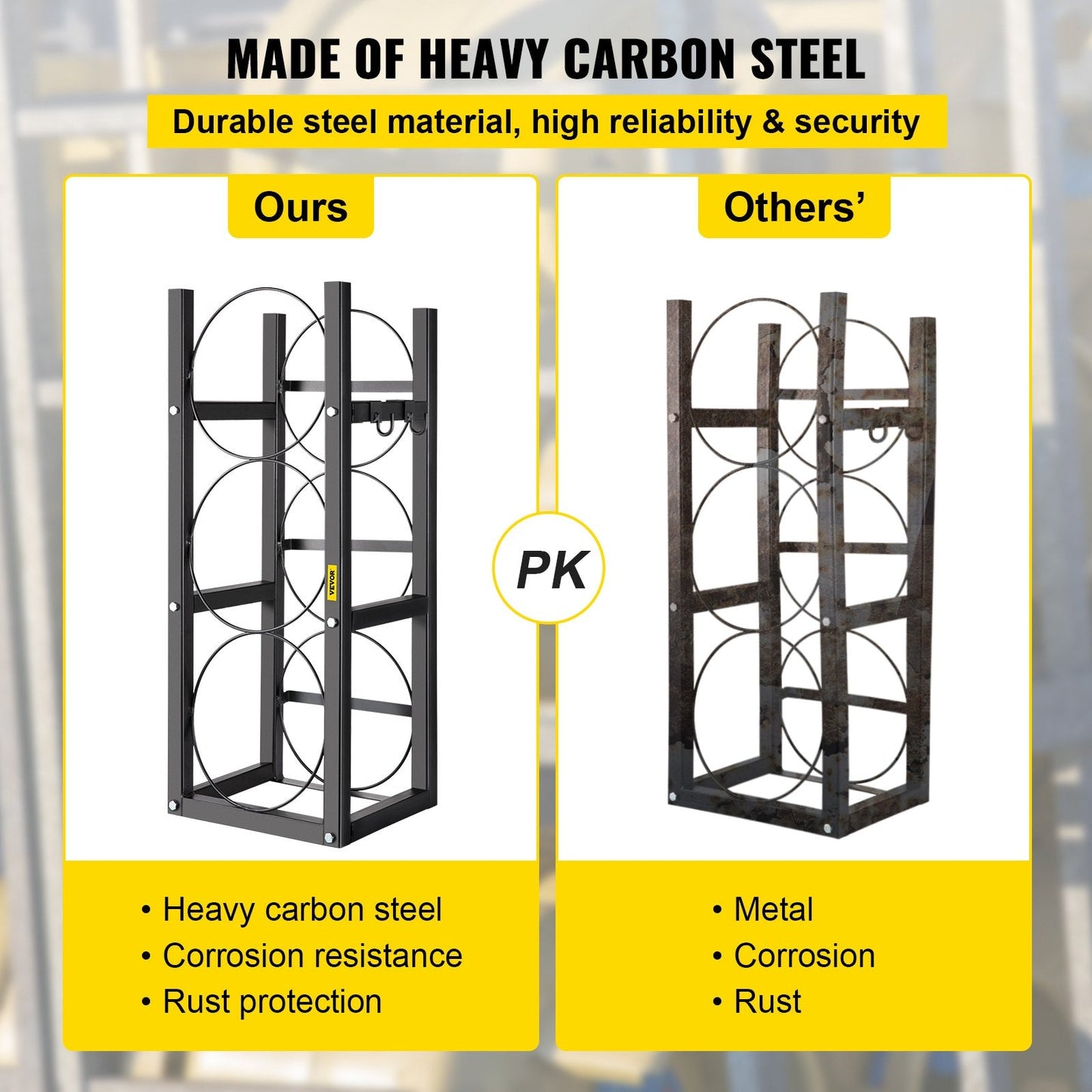 Refrigerant Cylinder Rack with 3x13.6kg Capacity for Gas Storage, Carbon Steel