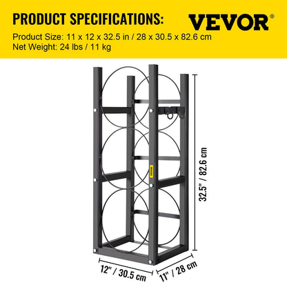 Refrigerant Cylinder Rack with 3x13.6kg Capacity for Gas Storage, Carbon Steel