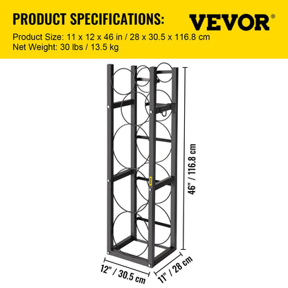 Refrigerant Cylinder Rack with 3 Large and 3 Small Bottle Holders, Carbon Steel