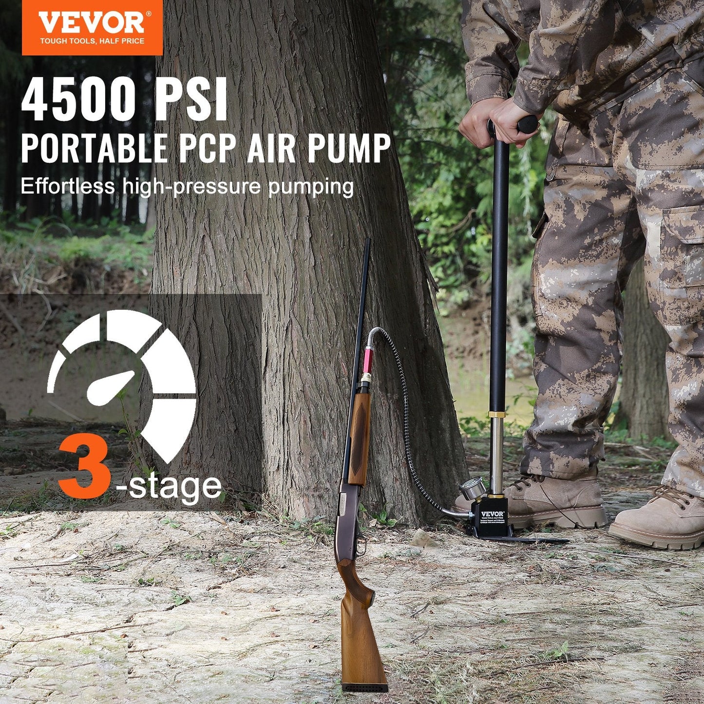 High-Pressure PCP Hand Pump, 3-Stage, 30 Mpa, 4500 PSI for Airguns & Paintball