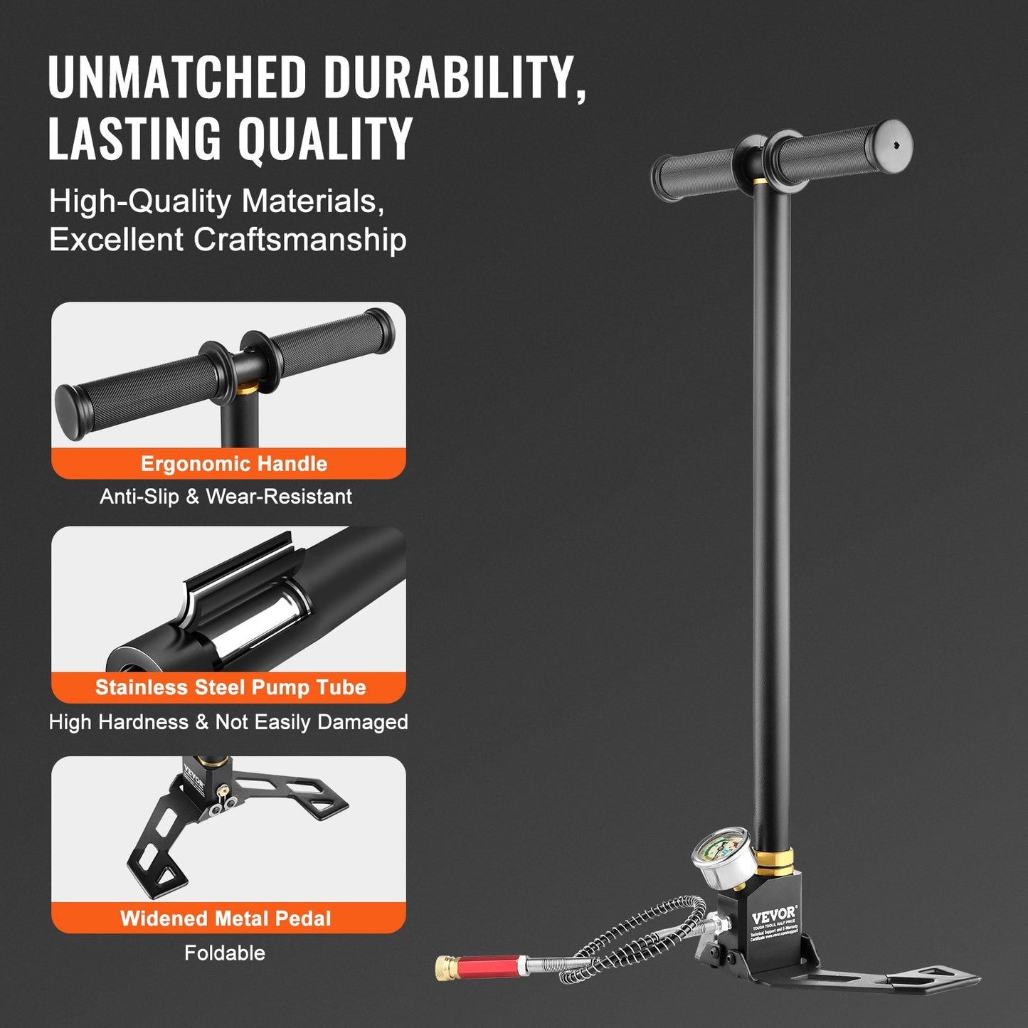 High-Pressure PCP Hand Pump, 3-Stage, 30 Mpa, 4500 PSI for Airguns & Paintball