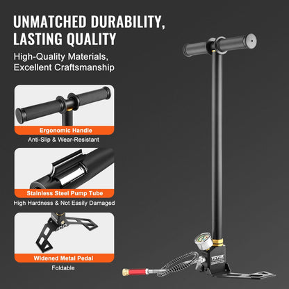 High-Pressure PCP Hand Pump, 3-Stage, 30 Mpa, 4500 PSI for Airguns & Paintball