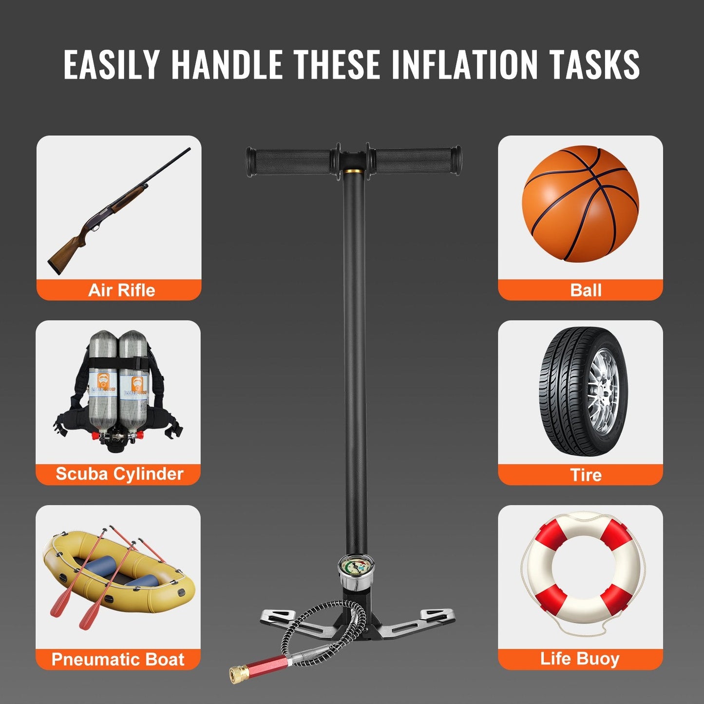 High-Pressure PCP Hand Pump, 3-Stage, 30 Mpa, 4500 PSI for Airguns & Paintball