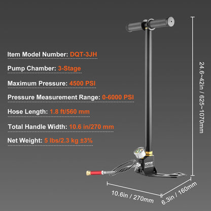 High-Pressure PCP Hand Pump, 3-Stage, 30 Mpa, 4500 PSI for Airguns & Paintball