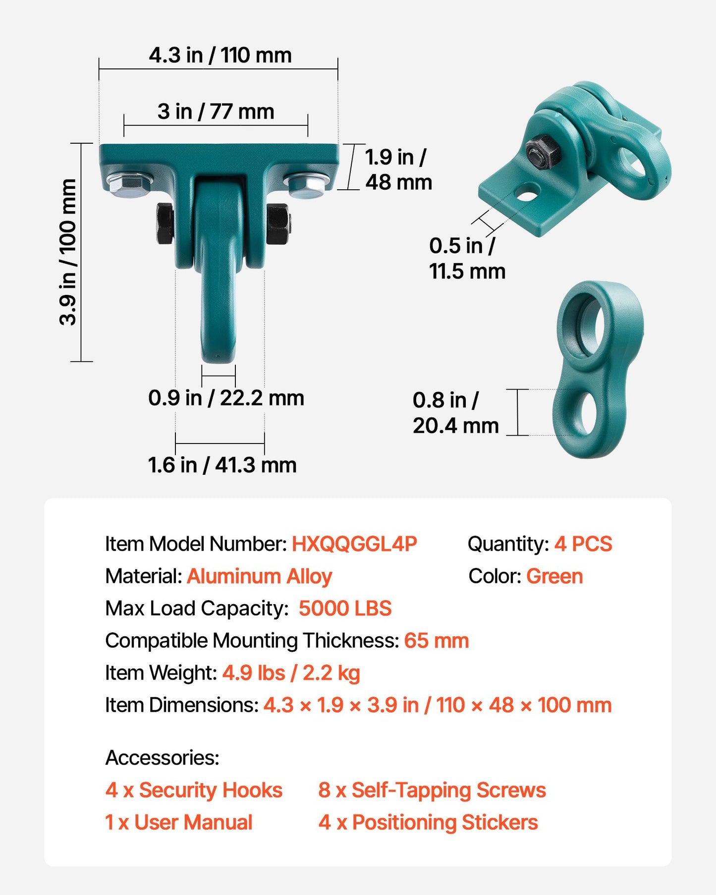 Swing Hangers, 4 Pack Heavy Duty Swing Brackets, 2268 kg Capacity, Screws Bolts Included, Smooth Dual Bearing, Aluminum Alloy Hangers, for Playground Porch Yoga Chair Wooden Indoor Outdoor
