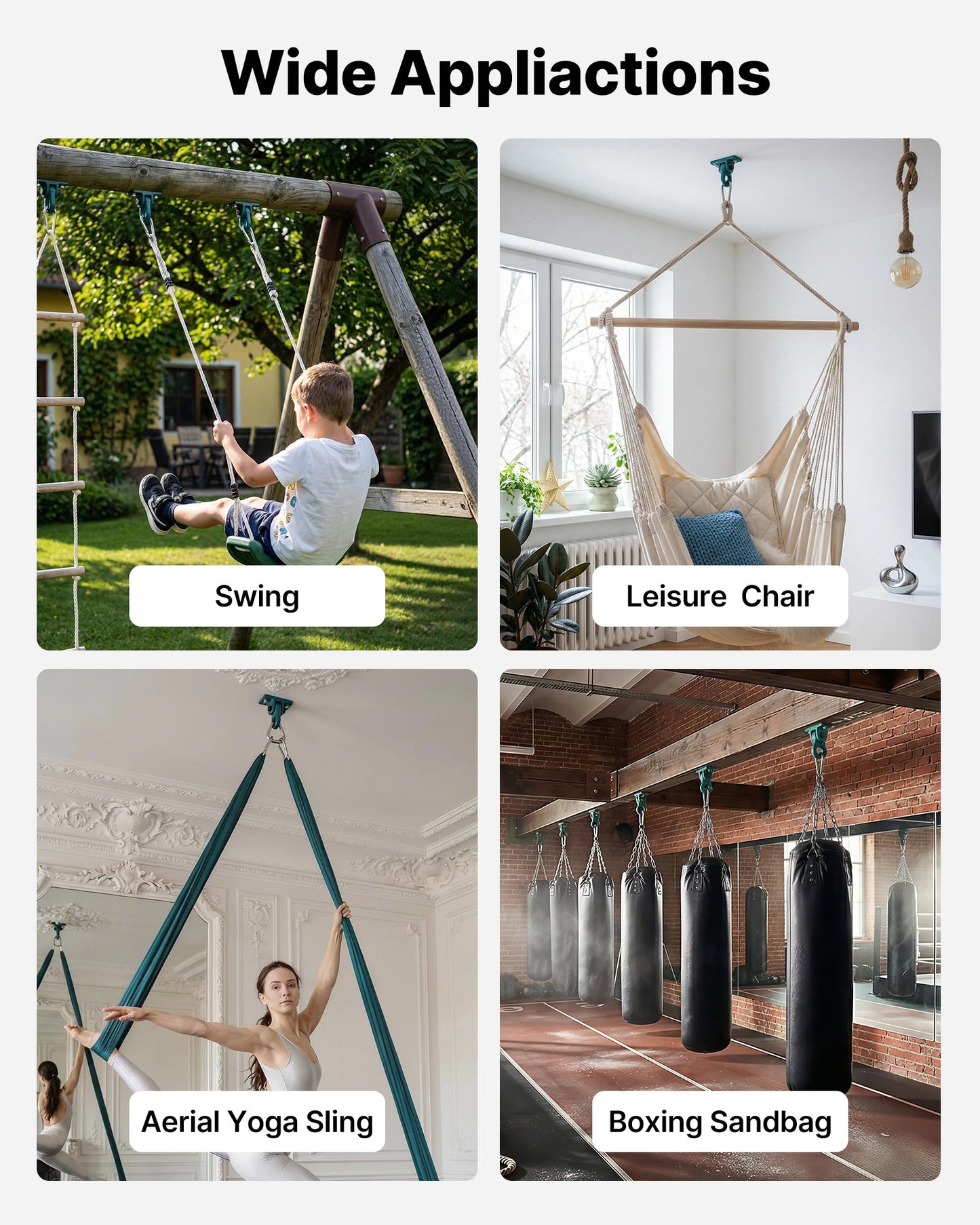 Swing Hangers, 4 Pack Heavy Duty Swing Brackets, 2268 kg Capacity, Screws Bolts Included, Smooth Dual Bearing, Aluminum Alloy Hangers, for Playground Porch Yoga Chair Wooden Indoor Outdoor