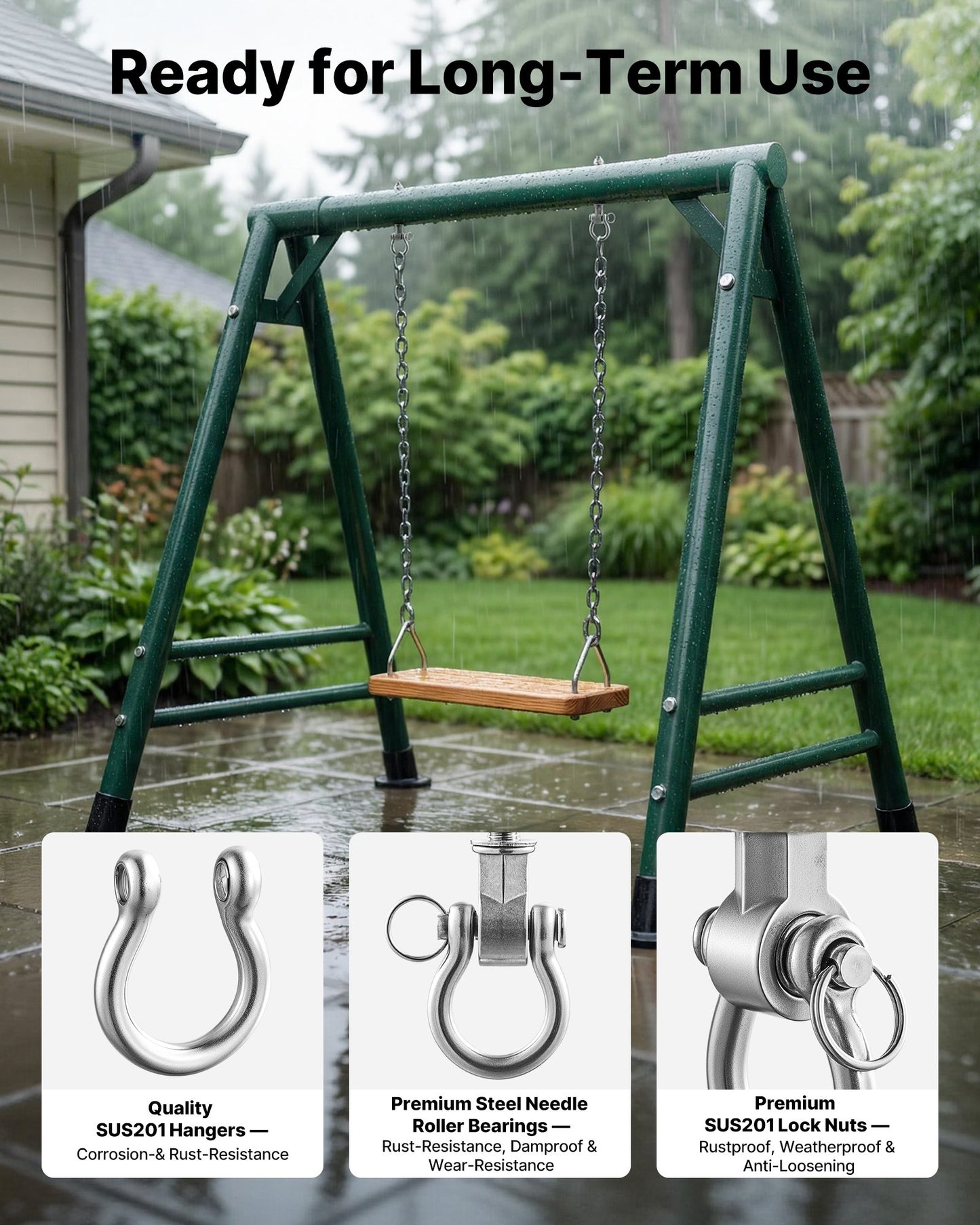 Swing Hangers, 6 Pack Heavy Duty Swing Brackets, 386 kg Each Load Capacity, Smooth Bearing, Stainless Steel Hangers, Ideal for Hammocks Playground Porch Yoga Boxing Bag Indoor Outdoor, Silver
