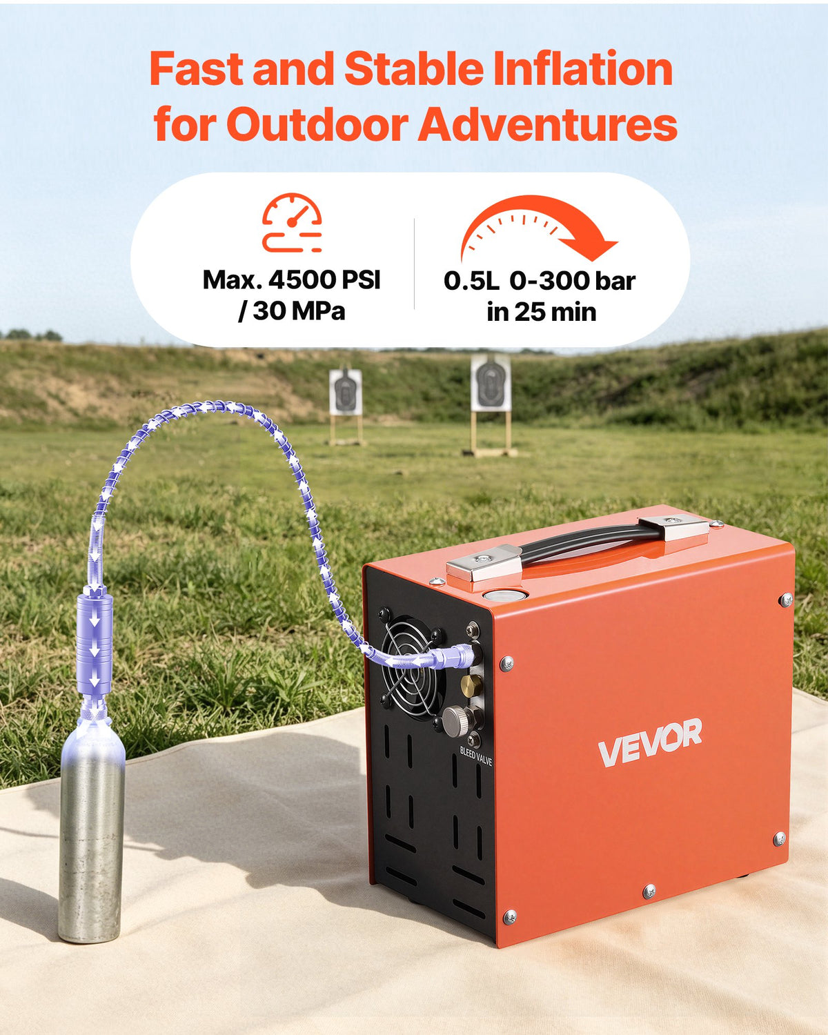 PCP Air Compressor 4500PSI PCP Airgun Compressor & External Converter, Manual Stop 350W DC12V/AC230V Portable Paintball Tank Compressors for Air Rifle, Scuba Diving Bottle