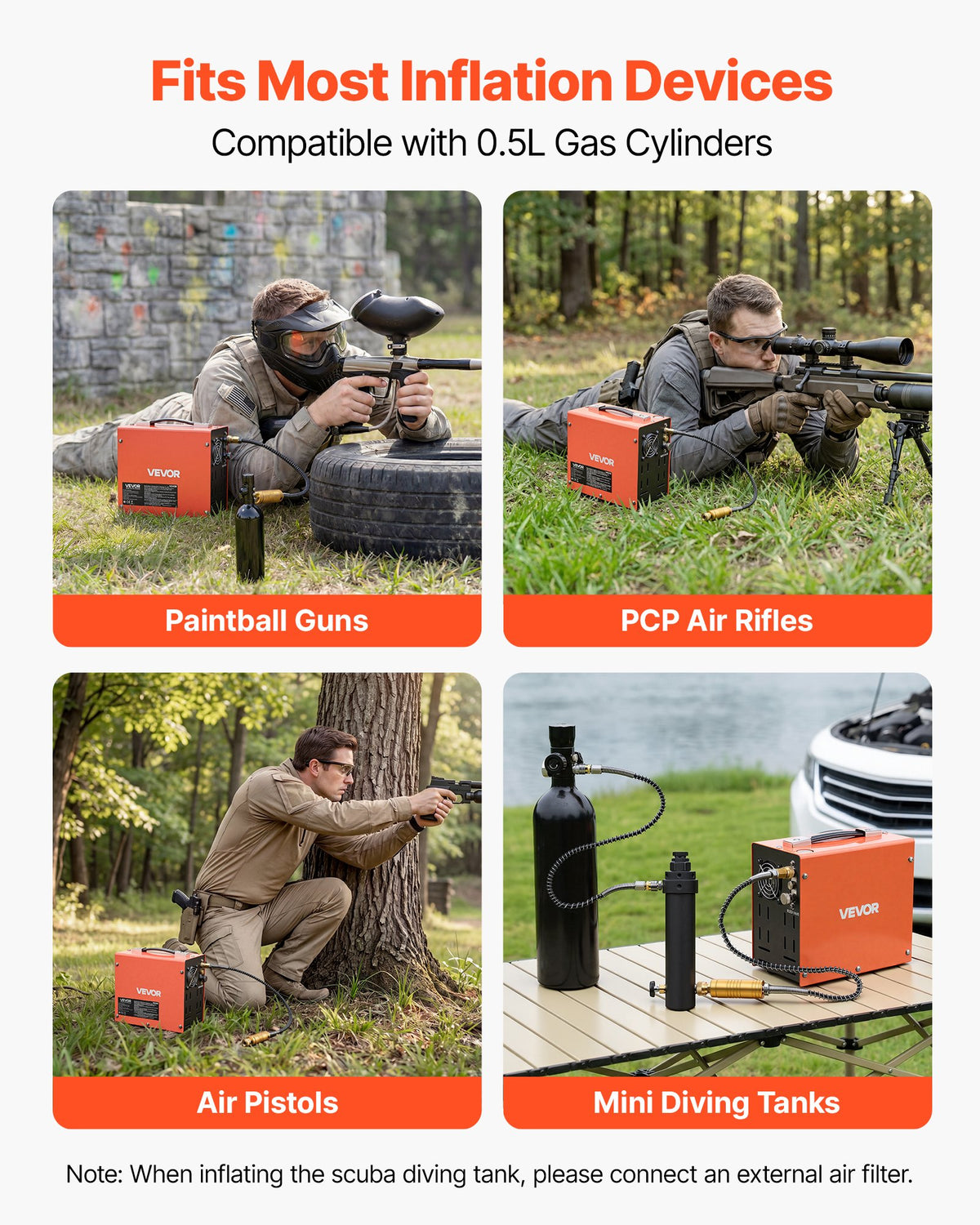 PCP Air Compressor 4500PSI PCP Airgun Compressor & External Converter, Manual Stop 350W DC12V/AC230V Portable Paintball Tank Compressors for Air Rifle, Scuba Diving Bottle