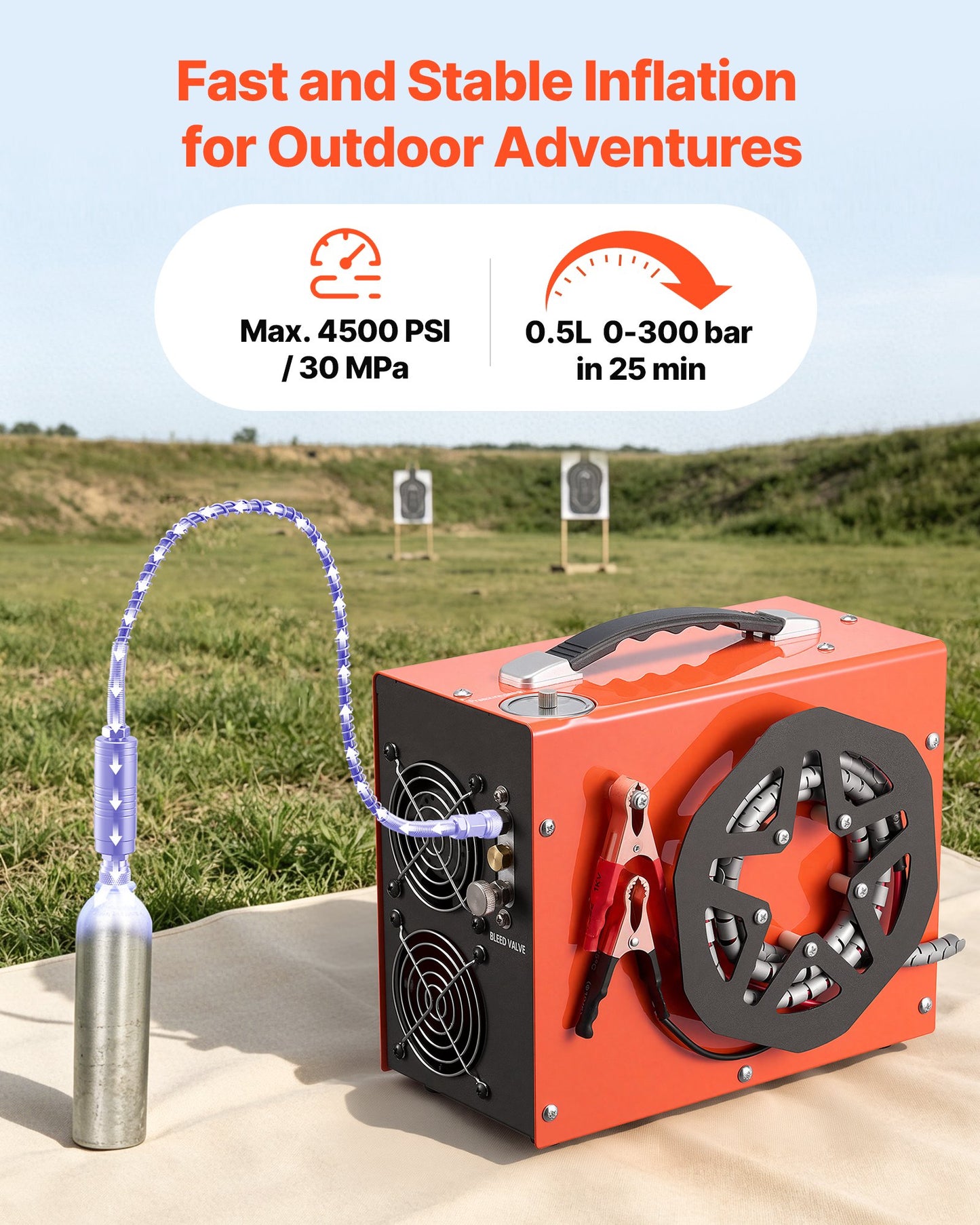 PCP Air Compressor 4500PSI PCP Airgun Compressor & Built-in Converter, Auto Stop 350W DC12V/AC230V Portable Paintball Tank Compressors for Air Rifle, Scuba Diving Bottle