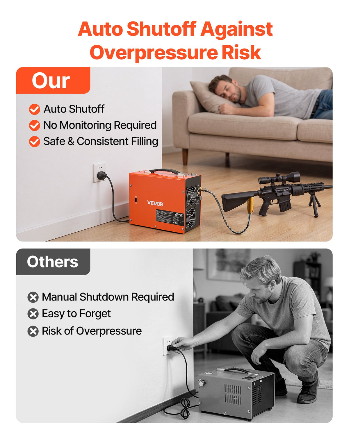 PCP Air Compressor 4500PSI PCP Airgun Compressor & Built-in Converter, Auto Stop 350W DC12V/AC230V Portable Paintball Tank Compressors for Air Rifle, Scuba Diving Bottle