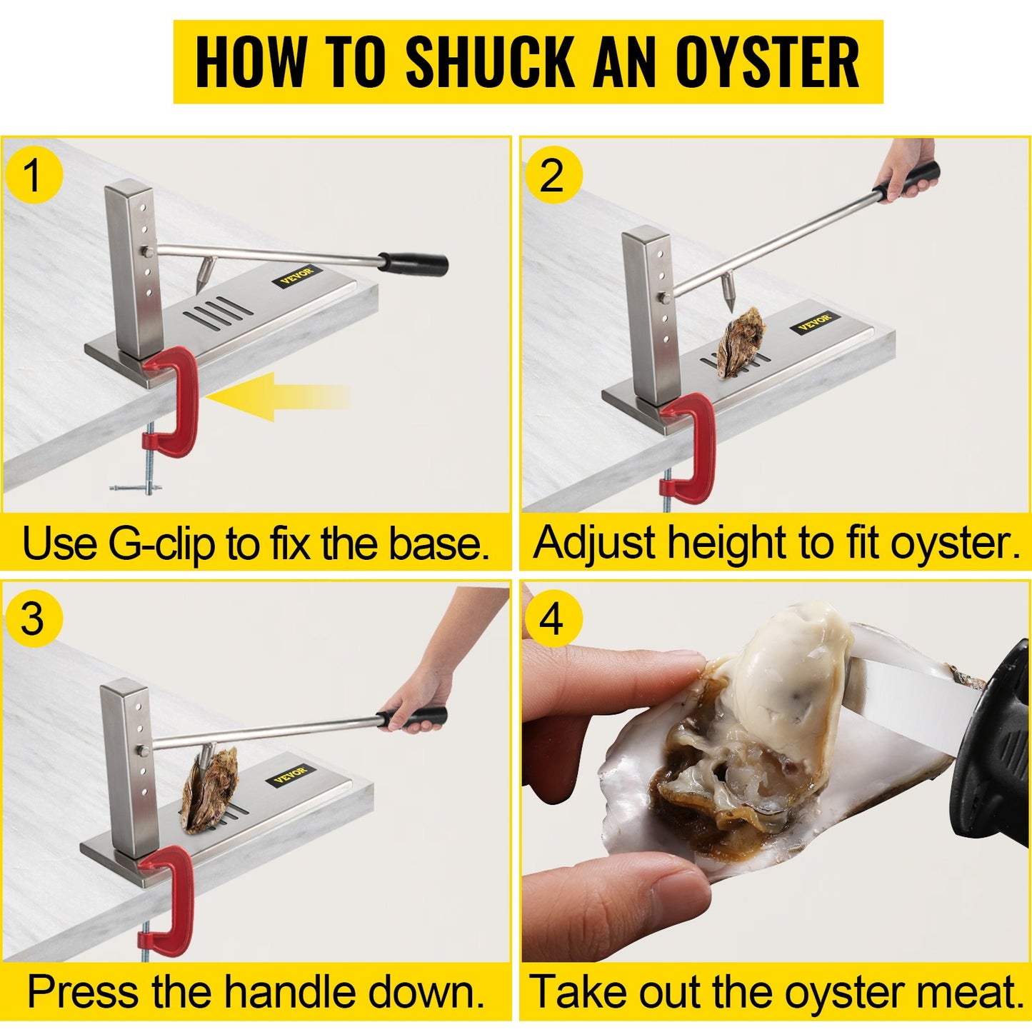VEVOR Stainless Steel Oyster Shucker Tool Set, Clam Opener Machine with G-Clip for