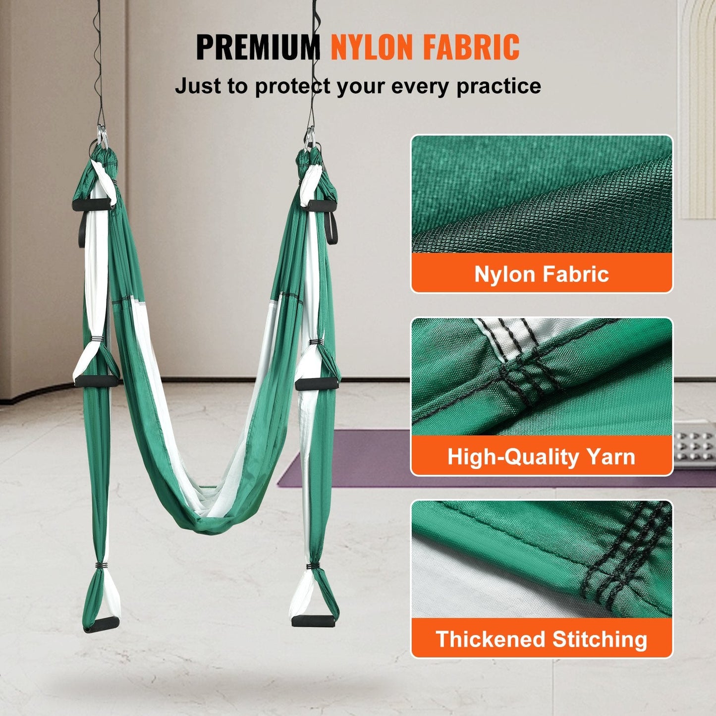 Aerial Yoga Hammock Swing Set, 2.5m Nylon Sling with Ceiling Mount, 300kg Capacity
