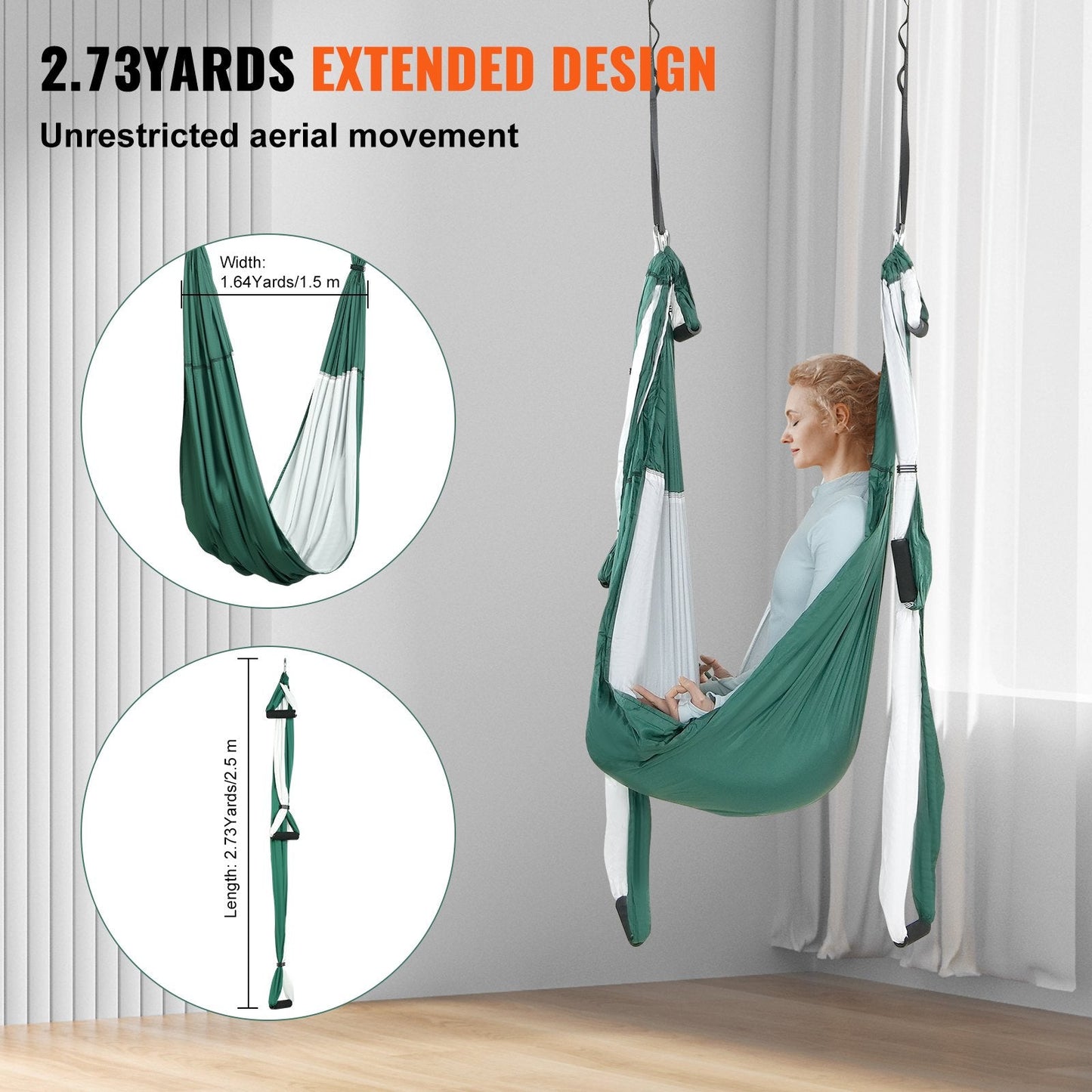 Aerial Yoga Hammock Swing Set, 2.5m Nylon Sling with Ceiling Mount, 300kg Capacity