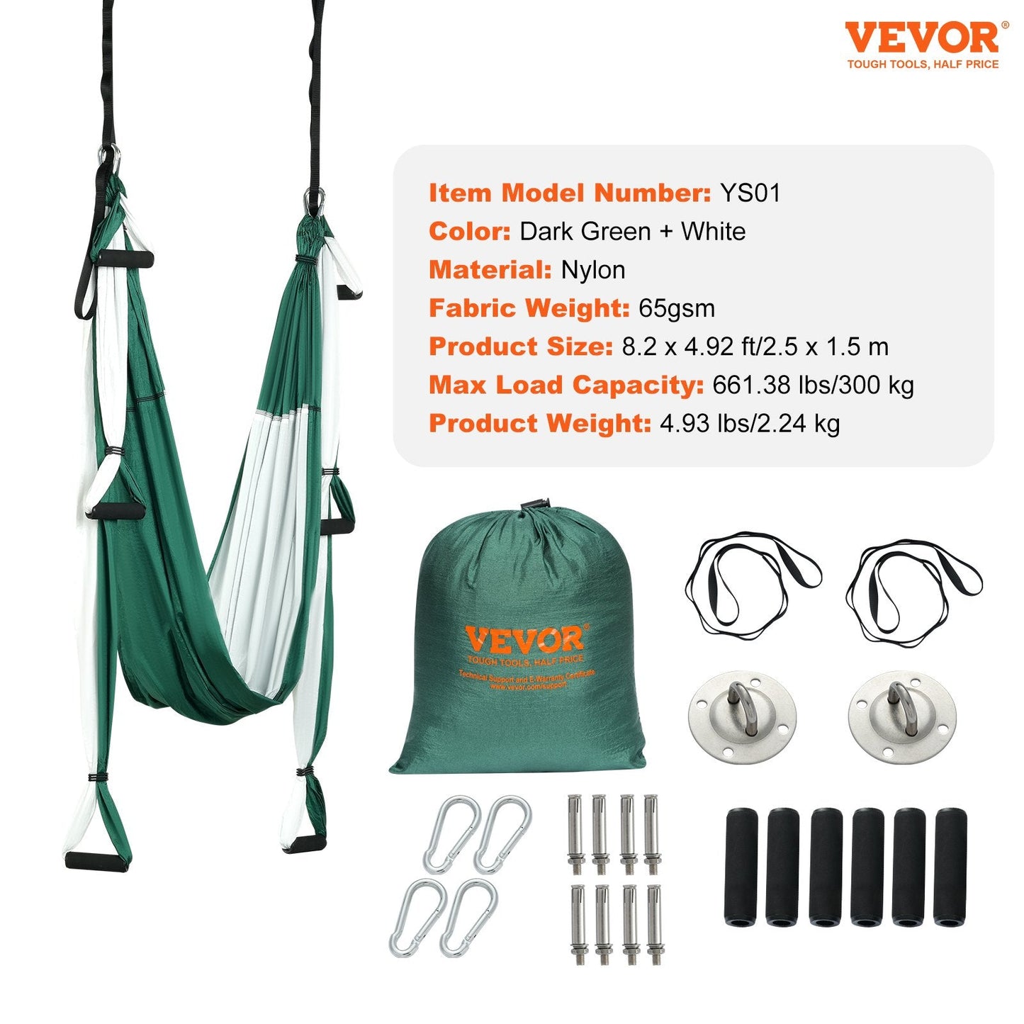 Aerial Yoga Hammock Swing Set, 2.5m Nylon Sling with Ceiling Mount, 300kg Capacity
