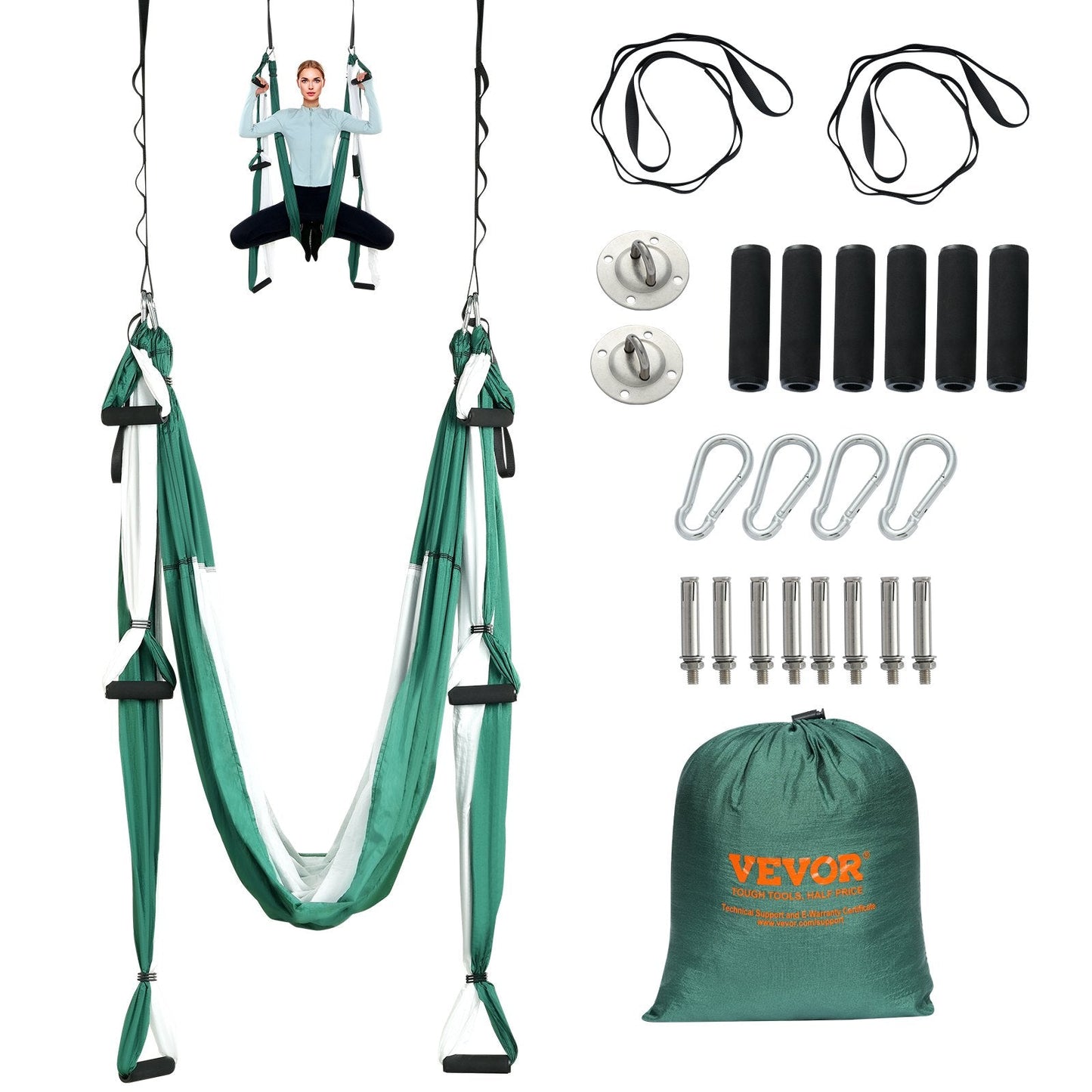 Aerial Yoga Hammock Swing Set, 2.5m Nylon Sling with Ceiling Mount, 300kg Capacity