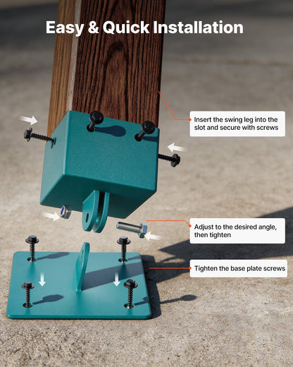 Swing Set Brackets, 4 Pack Heavy Duty Swing Set Leveling Hardware, Fits 101.6 x 101.6 mm Post (Actual Size 91 x 91 mm), 45°-60° Angle Range, Stainless Steel Anchor Level Kit on Uneven Ground