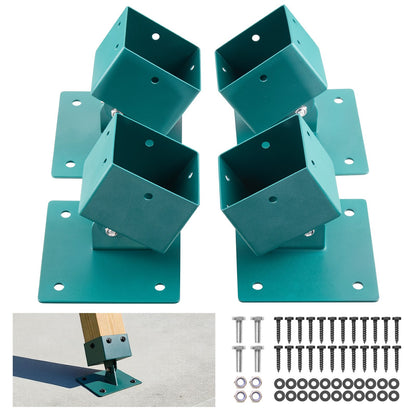 Swing Set Brackets, 4 Pack Heavy Duty Swing Set Leveling Hardware, Fits 101.6 x 101.6 mm Post (Actual Size 91 x 91 mm), 45°-60° Angle Range, Stainless Steel Anchor Level Kit on Uneven Ground